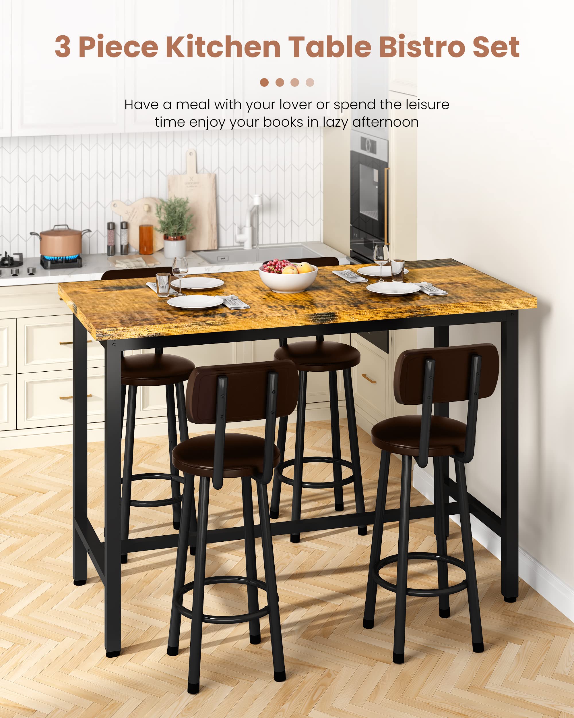 DKLGG Bar Stools, Set of 4 Bar Chairs, Tall Bar Stools with Backrest, PU Upholstered Breakfast Stools Armless Dining Chairs for Kitchen Island Pub Living Room