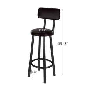 DKLGG Bar Stools, Set of 4 Bar Chairs, Tall Bar Stools with Backrest, PU Upholstered Breakfast Stools Armless Dining Chairs for Kitchen Island Pub Living Room