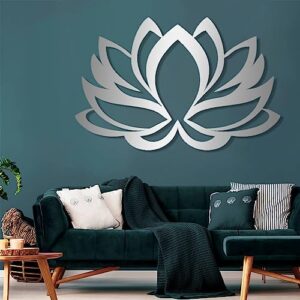 metal lotus flower wall art, metal lotus, lotus metal wall art, metal lotus flower decor, metal flowers wall decor, metal wall art, home decor modern, home decor wall art (silver, 18"w x 12"h / 46x31cm)