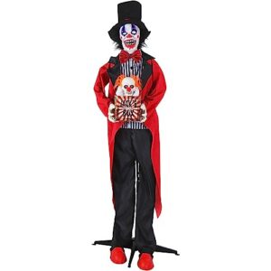haunted hill farm billy barker the standing clown and animatronic jumping jack the talking skull clown in a box for battery operated scary indoor or covered outdoor halloween decoration