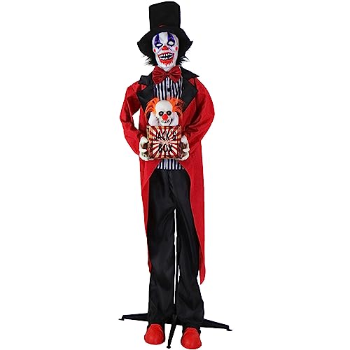 Haunted Hill Farm Billy Barker The Standing Clown and Animatronic Jumping Jack The Talking Skull Clown in a Box for Battery Operated Scary Indoor or Covered Outdoor Halloween Decoration