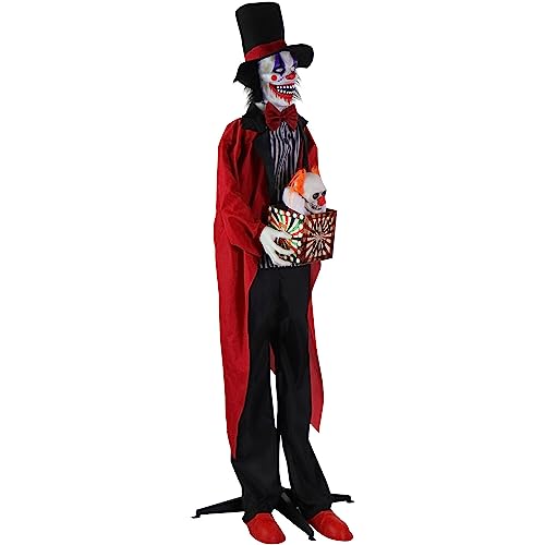 Haunted Hill Farm Billy Barker The Standing Clown and Animatronic Jumping Jack The Talking Skull Clown in a Box for Battery Operated Scary Indoor or Covered Outdoor Halloween Decoration