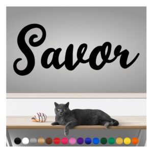 transform your walls with professional grade, outdoor weatherproof vinyl stickers - happy sunday - uv resistant, made in the usa! inspirational words: savor: 14 inch, satin silver