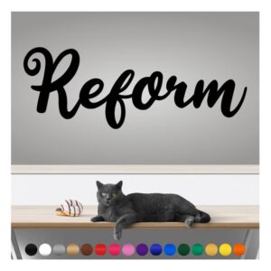 transform your walls with professional grade, outdoor weatherproof vinyl stickers - happy sunday - uv resistant, made in the usa! inspirational words: reform: 14 inch, satin silver
