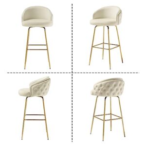 Volans Counter Height Bar Stools Set of 2, 360° Swivel Modern Velvet Bar Stools for Kitchen Island, Kitchen Chairs with High Performance Fabric Sponge(White)