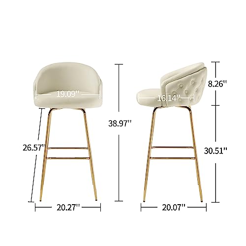Volans Counter Height Bar Stools Set of 2, 360° Swivel Modern Velvet Bar Stools for Kitchen Island, Kitchen Chairs with High Performance Fabric Sponge(White)