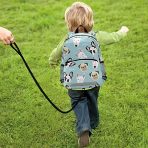 ALAZA Cute Dog Print Pug Bulldog Bull Terrier Kids Toddler Backpack Purse for Girls Boys Kindergarten Preschool School Bag w/Chest Clip Leash Reflective Strip