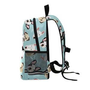 ALAZA Cute Dog Print Pug Bulldog Bull Terrier Kids Toddler Backpack Purse for Girls Boys Kindergarten Preschool School Bag w/Chest Clip Leash Reflective Strip