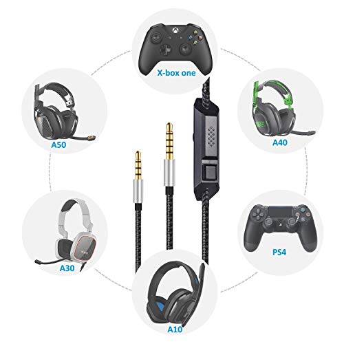 LecLooc Replacement Cable for Astro A10/A40/A30/A50 Headset Inline Mute Volume Control with Microphone Fit with Xbox One Play Station 4 PS4 Headphone Audio Extension Cable 6.5 Feet