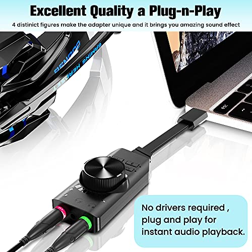 USB Sound Card Adapter BENGOO 7.1 Channel External Audio Adapter Stereo Sound Card Converter 3.5mm AUX Microphone Jack for Gaming Headset Earphone PS4 Laptop Desktop Windows Mac OS Linux, Plug Play