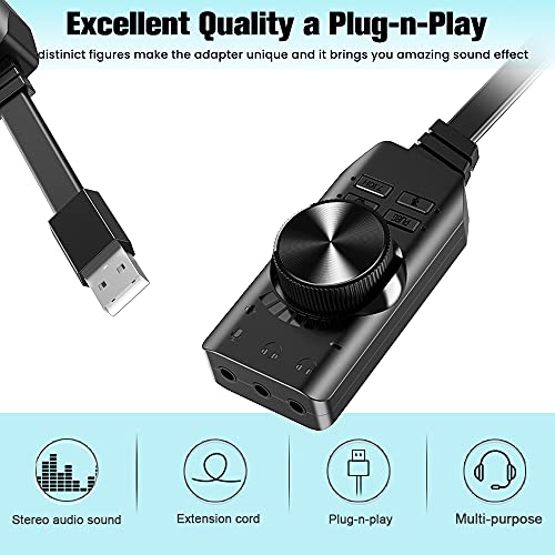 USB Sound Card Adapter BENGOO 7.1 Channel External Audio Adapter Stereo Sound Card Converter 3.5mm AUX Microphone Jack for Gaming Headset Earphone PS4 Laptop Desktop Windows Mac OS Linux, Plug Play