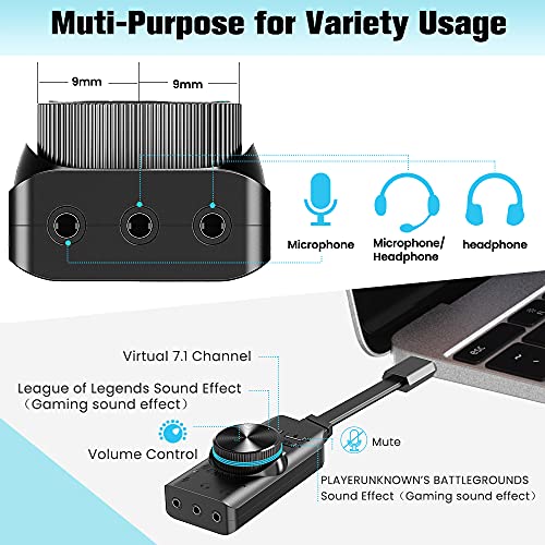 USB Sound Card Adapter BENGOO 7.1 Channel External Audio Adapter Stereo Sound Card Converter 3.5mm AUX Microphone Jack for Gaming Headset Earphone PS4 Laptop Desktop Windows Mac OS Linux, Plug Play