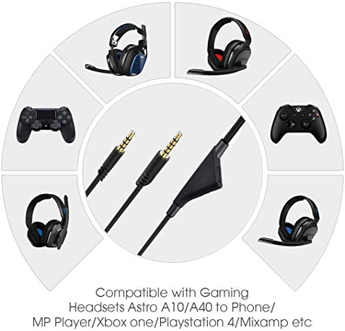 Replacement Astro A10 A40 Cable Cord with Mute Function, Also Working for Astro A10/A40 Gaming Headsets Xbox One Ps4 Controller Headphone Aux Cable 3.5mm Audio Extension Cable 6.5ft