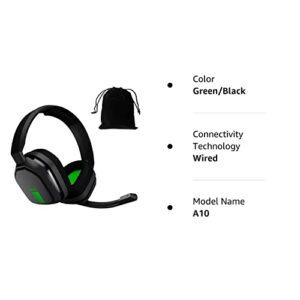 ASTRO Gaming A10 Headset for Xbox One/Nintendo Switch / PS4 / PC and Mac - Wired 3.5mm and Boom Mic w/Velvet Pouch Bag - Bulk Packaging - (Green/Black)
