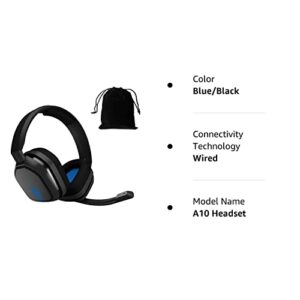 ASTRO Gaming A10 Headset for Xbox One/Nintendo Switch / PS4 / PC and Mac - Wired 3.5mm and Boom Mic w/Velvet Pouch Bag - Bulk Packaging - (Blue/Black)