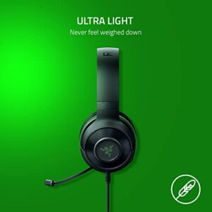 Razer Kraken X Ultralight Gaming Headset: 7.1 Surround Sound - Lightweight Aluminum Frame - Bendable Cardioid Microphone - for PC, PS4, PS5, Switch, Xbox One, Xbox Series X|S, Mobile - Green