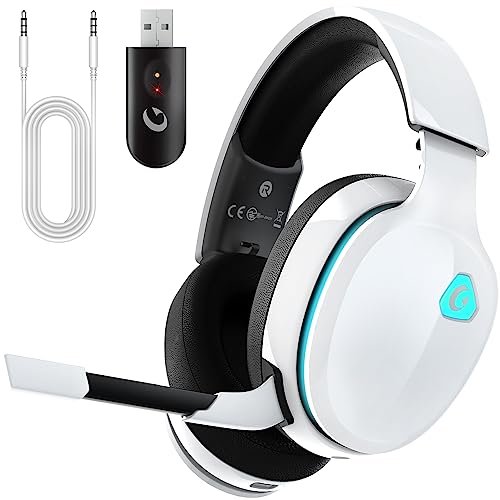 Gvyugke Wireless Gaming Headset 2.4GHz USB for PS5, PS4, PC, Switch, Mac, Bluetooth 5.2 Gaming Headphones with Detachable Microphone for Gamer, Surround Sound, 3.5mm Wired Jack for Xbox Series(White)