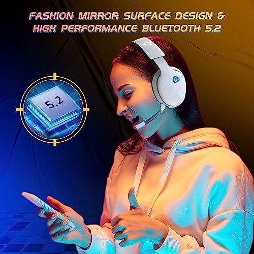 Gvyugke Wireless Gaming Headset 2.4GHz USB for PS5, PS4, PC, Switch, Mac, Bluetooth 5.2 Gaming Headphones with Detachable Microphone for Gamer, Surround Sound, 3.5mm Wired Jack for Xbox Series(White)