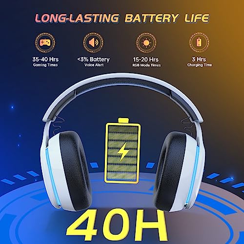 Gvyugke Wireless Gaming Headset 2.4GHz USB for PS5, PS4, PC, Switch, Mac, Bluetooth 5.2 Gaming Headphones with Detachable Microphone for Gamer, Surround Sound, 3.5mm Wired Jack for Xbox Series(White)