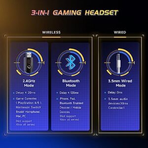 Gvyugke Wireless Gaming Headset 2.4GHz USB for PS5, PS4, PC, Switch, Mac, Bluetooth 5.2 Gaming Headphones with Detachable Microphone for Gamer, Surround Sound, 3.5mm Wired Jack for Xbox Series(White)