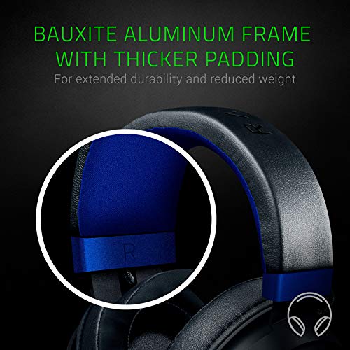 Razer Kraken Gaming Headset: Lightweight Aluminum Frame - Retractable Noise Isolating Microphone - for PC, PS4, PS5, Switch, Xbox One, Xbox Series X & S, Mobile - 3.5 mm Headphone Jack - Black/Blue