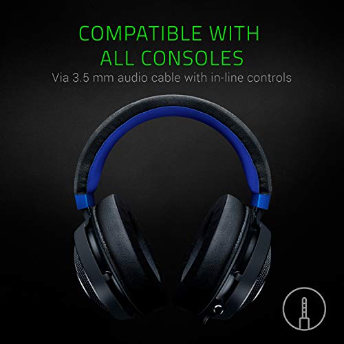 Razer Kraken Gaming Headset: Lightweight Aluminum Frame - Retractable Noise Isolating Microphone - for PC, PS4, PS5, Switch, Xbox One, Xbox Series X & S, Mobile - 3.5 mm Headphone Jack - Black/Blue