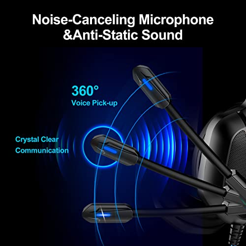 Gaming Headset with Microphone for Pc, Xbox One Series X/s, Ps4, Ps5, Switch, Stereo Wired Noise Cancelling Over-Ear Headphones with Mic, RGB, for Computer, Laptop, Mac, Nintendo, Gamer (Blue)