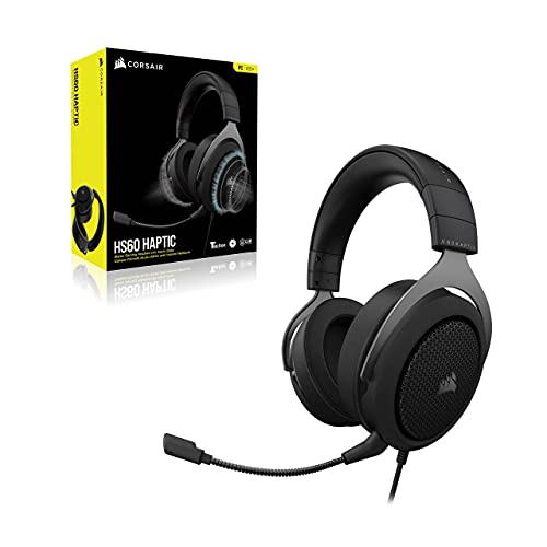 Corsair HS60 HAPTIC Stereo Gaming Headset with Haptic Bass - Taction Technology - Discord Certified - iCUE Compatible - PC - Carbon