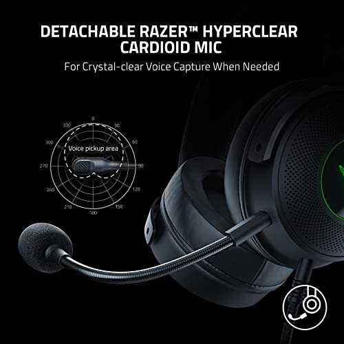 Razer Kraken V3 Wired USB Gaming Headset: Triforce Titanium 50mm Drivers - THX Spatial Audio - Chroma RGB Lighting - Hybrid Fabric & Leatherette Memory Foam Cushions - Detachable HyperClear Mic