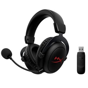 hyperx cloud core – wireless gaming headset for pc, dts headphone:x spatial audio, memory foam ear pads, durable aluminum frame, detachable noise cancelling microphone,black