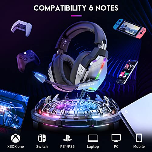 CamDive Gaming Headset for PS4 PS5 PC Xbox One, 3D Stereo Sound PS5 Headset, Noise-Cancelling Over Ear Gaming Headphones with Mic for Switch Laptop Mobile