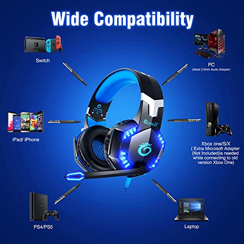VersionTECH. G2000 Gaming Headset for PS5 PS4 Xbox One Controller,Bass Surround Noise Cancelling Mic, Over Ear Headphones with LED Lights for Mac Laptop Xbox Series X S Nintendo Switch NES PC Games