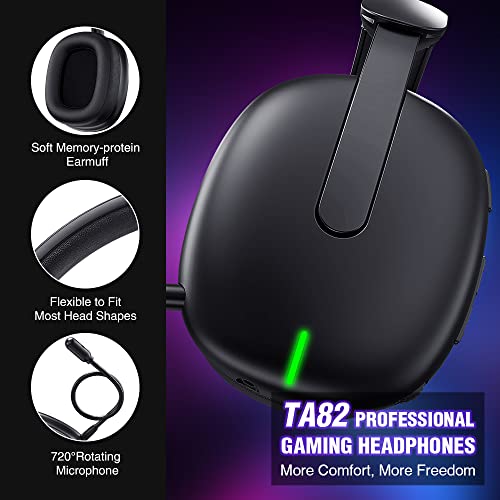 WolfLawS TA82 Wireless Gaming Headset with Detachable Noise Canceling Microphone for PS5 PS4 PC, 2.4GHz USB Gamer Headphones with 7.1 Surround Sound, Memory Foam Ear Pads, Wired Mode for Controller