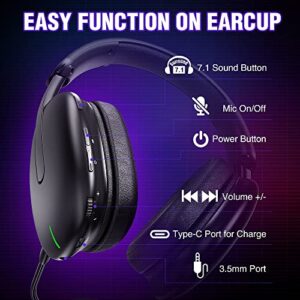 WolfLawS TA82 Wireless Gaming Headset with Detachable Noise Canceling Microphone for PS5 PS4 PC, 2.4GHz USB Gamer Headphones with 7.1 Surround Sound, Memory Foam Ear Pads, Wired Mode for Controller