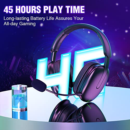 WolfLawS TA82 Wireless Gaming Headset with Detachable Noise Canceling Microphone for PS5 PS4 PC, 2.4GHz USB Gamer Headphones with 7.1 Surround Sound, Memory Foam Ear Pads, Wired Mode for Controller