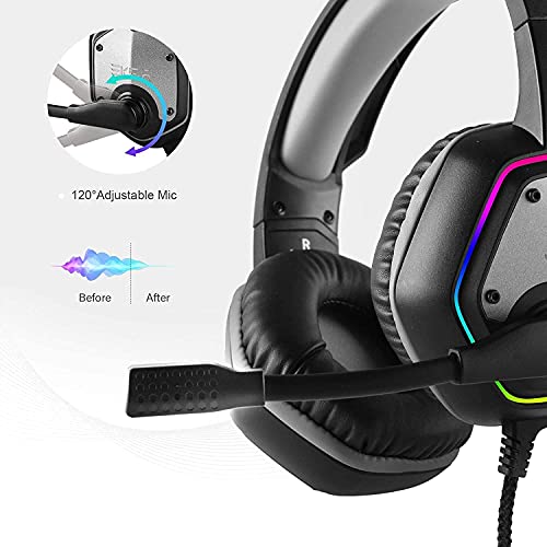 EKSA E1000 USB Gaming Headset for PC, Computer Headphones with Microphone/Mic Noise Cancelling, 7.1 Surround Sound, RGB Light - Wired Headphones for PS4, PS5 Console, Laptop, Call Center