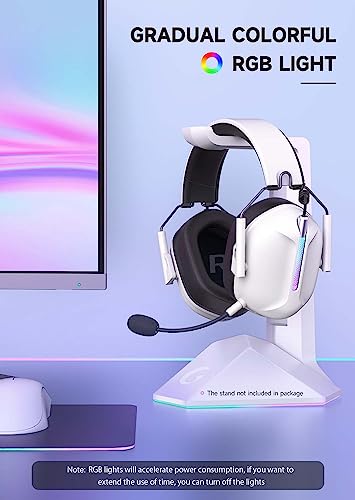 Gvyugke Captain 500 Wireless Gaming Headset, 2.4GHz USB Wireless Headset with Microphone for PS4/PS5/PC/Switch, Bluetooth 5.2 Gaming Headphones with 40H Battery, RGB Light, Ergonomic Design（White）