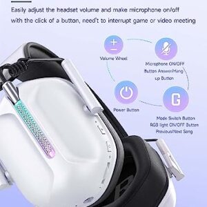 Gvyugke Captain 500 Wireless Gaming Headset, 2.4GHz USB Wireless Headset with Microphone for PS4/PS5/PC/Switch, Bluetooth 5.2 Gaming Headphones with 40H Battery, RGB Light, Ergonomic Design（White）