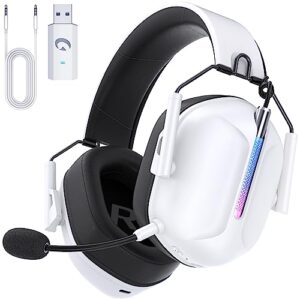 gvyugke captain 500 wireless gaming headset, 2.4ghz usb wireless headset with microphone for ps4/ps5/pc/switch, bluetooth 5.2 gaming headphones with 40h battery, rgb light, ergonomic design（white）