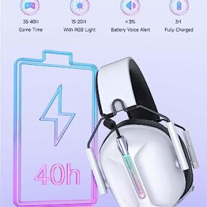 Gvyugke Captain 500 Wireless Gaming Headset, 2.4GHz USB Wireless Headset with Microphone for PS4/PS5/PC/Switch, Bluetooth 5.2 Gaming Headphones with 40H Battery, RGB Light, Ergonomic Design（White）