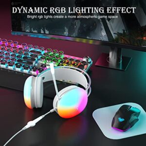 AULA USB Gaming Headset with Mic for PC, RGB Rainbow Backlit Headset, Virtual 7.1 Surround Sound, 50mm Driver, Soft Memory Earmuffs, Wired Laptop Desktop Computer Headset, Pink, S505