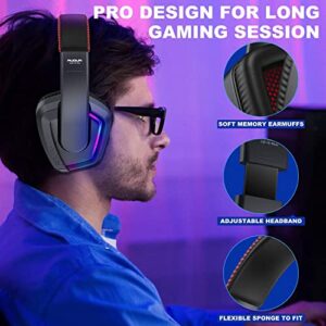 PC Gaming Headset with Mic Over Ear Headphones with Noise Cancelling Mic and Soft Earmuffs Led Light, Stereo Bass Sound, Video Game Headphones for Computer, Laptops, Notebook,Tablet(GM876-A,Blk))