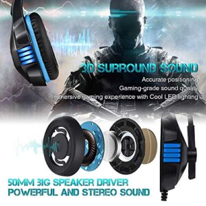 Micolindun Gaming Headset for Xbox One, PS4, PC, Over Ear Gaming Headphones with Noise Cancelling Mic LED Light, Stereo Bass Surround, Soft Memory Earmuffs for PS5, Smart Phone, Laptops, Tablet