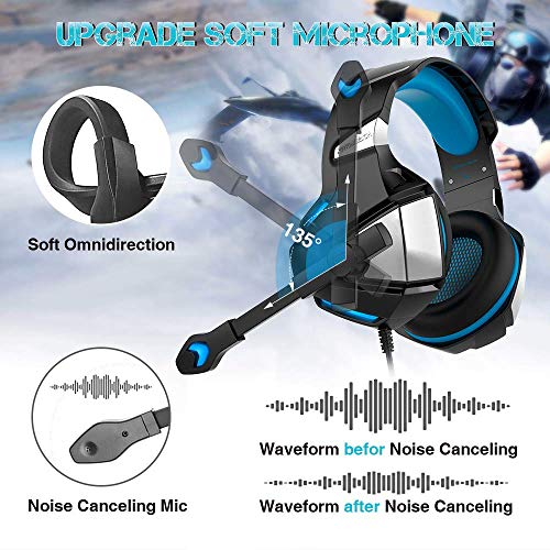 Micolindun Gaming Headset for Xbox One, PS4, PC, Over Ear Gaming Headphones with Noise Cancelling Mic LED Light, Stereo Bass Surround, Soft Memory Earmuffs for PS5, Smart Phone, Laptops, Tablet