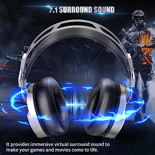 Mifanstech Gaming Headset-3D Surround Sound Headphones, Adjustable Noise Cancelling Mic, LED Light, Xbox One Headset with Aluminum Frame for Nintendo Switch, PC, Mac