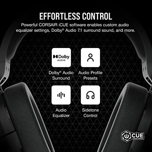 Corsair HS55 Surround Gaming Headset (Leatherette Memory Foam Ear Pads, Dolby Audio 7.1 Surround Sound, Lightweight, Omni-Directional Microphone, Multi-Platform Compatibility) Carbon (Renewed)