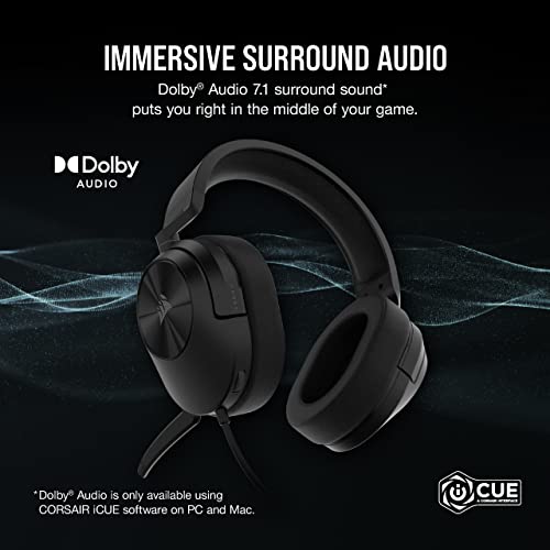 Corsair HS55 Surround Gaming Headset (Leatherette Memory Foam Ear Pads, Dolby Audio 7.1 Surround Sound, Lightweight, Omni-Directional Microphone, Multi-Platform Compatibility) Carbon (Renewed)