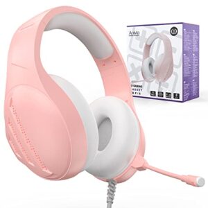 anivia pink gaming headset ps5 headphones with microphones noise canceling headsets for xbox one laptop pc mac
