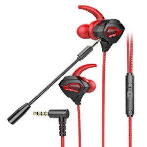 kasott gaming earbuds with mic deep bass earphones in-ear headset stereo headphone with detachable dual microphone for mobile gaming, xbox one, ps4, pro, pc (red)