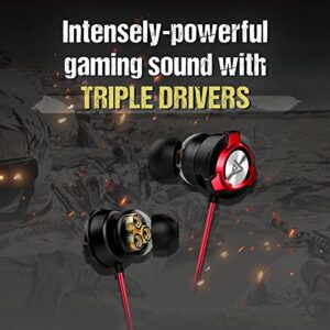 SOUND PANDA SPE-G9 Plus+ Gaming Earbuds Triple Driver 3.5mm with Dual Microphone | Wired Earbuds with 1.5m Cable | for PC, Mobile, Xbox, PS5, PS4, Switch | in-Ear Gaming Headset (Red)